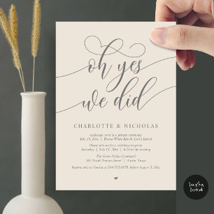 Oh Yes, We Did, Wedding Elopement Dinner Party Invitation