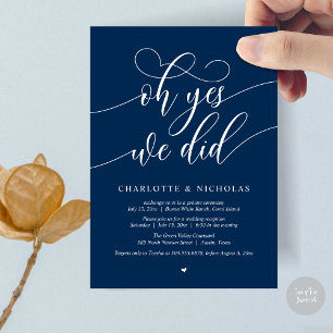 Oh Yes, We Did, Wedding Elopement Dinner Party Invitation