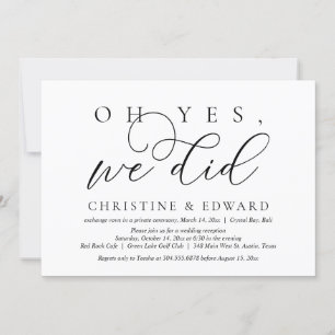 Oh Yes, We Did, Wedding Elopement Invitation
