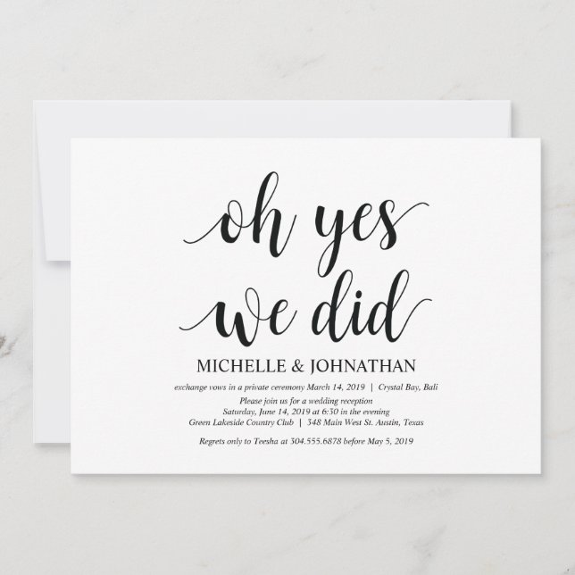 oh yes, we did, wedding elopement invitation card (Front)