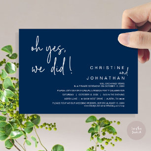 Oh Yes, We Did, Wedding Elopement, Navy Blue Invitation
