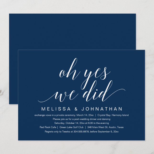 Oh Yes, We Did, Wedding Elopement Party Invitation (Front/Back)