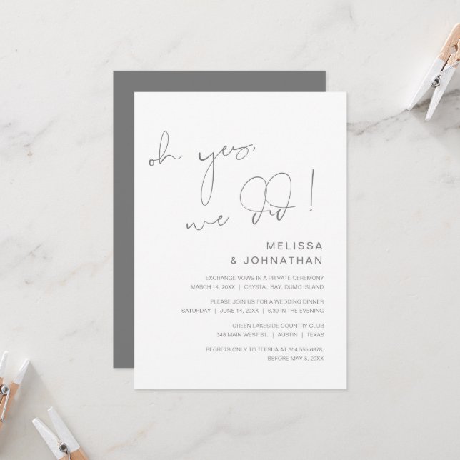 Oh yes, we did, Wedding Elopement Party Invitation (Front/Back In Situ)