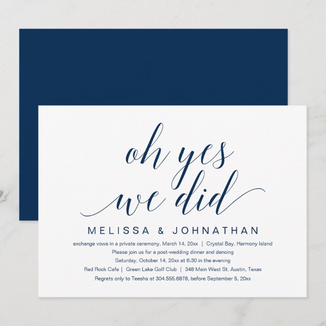Oh Yes, We Did, Wedding Elopement Party Invitation (Front/Back)