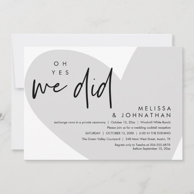 Oh yes we did, Wedding Reception Dinner Dancing Invitation (Front)
