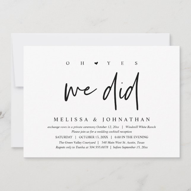 Oh yes we did, Wedding Reception Dinner Dancing Invitation (Front)