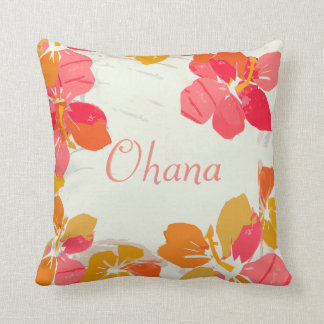 Ohana Hawaiian Family Hibiscus Throw Pillow