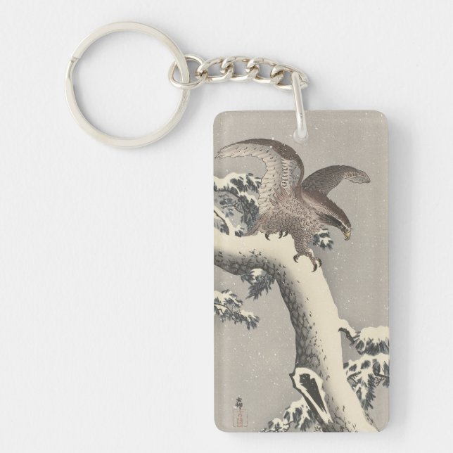 Ohara Kosen Eagle on Snowy Branch Key Ring (Front)