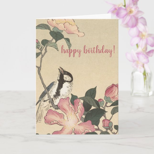 Ohara Koson, Bird and Pink Flowers - Birthday Card (Orchid)