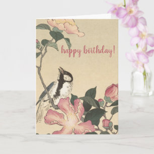 Ohara Koson, Bird and Pink Flowers - Birthday Card