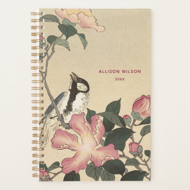 Ohara Koson, Bird and Pink Flowers - Japanese  Planner (Front)