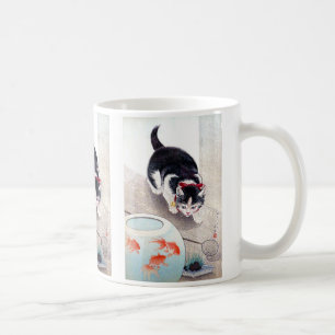 Ohara Koson , “ Cat and Bowl of Goldfish ” Coffee Mug