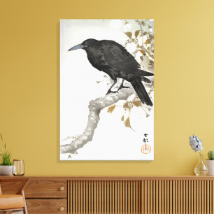 Ohara Koson Crow on Cherry Blossom Branch Art Canvas Print