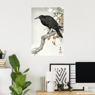 Ohara Koson Crow on Cherry Blossom Branch Art Poster