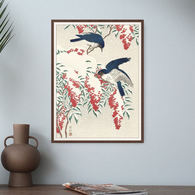 Ohara Koson Flycatchers on Nandina Bush Bird Japan Poster (Creator Uploaded)
