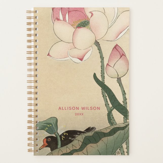 Ohara Koson, Japanese Gallinule with Lotus Flower Planner (Front)