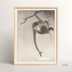 Ohara Koson Monkey and Moon Japanese Asian Art Poster
