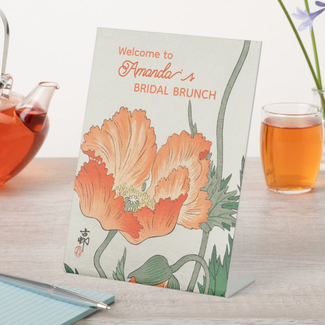 Ohara Koson, Orange Poppy - Bridal Brunch Welcome Pedestal Sign (In SItu)