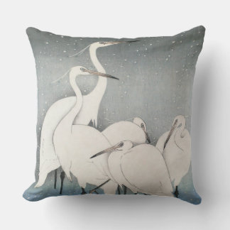 Ohara Koson’s Vintage Egrets in the Snow Cushion