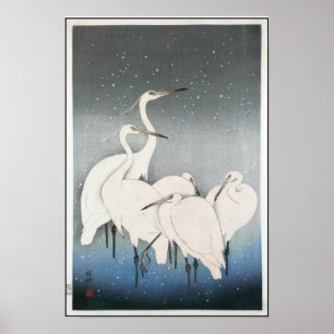 Ohara Koson’s Vintage Egrets in the Snow Poster