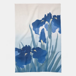 Ohara Koson Vintage Japanese Fine Art Blue Irises  Tea Towel