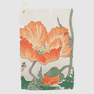 Ohara Koson - Vintage Japanese Orange Poppy Flower Golf Towel
