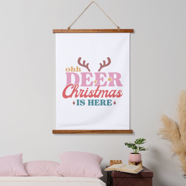 Ohh Deer Christmas is Here | Christmas  Hanging Tapestry (Bedroom)