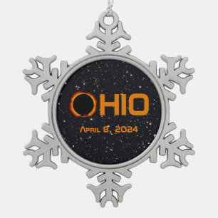 Ohio 2024 Total Solar Eclipse  Snowflake Pewter Christmas Ornament