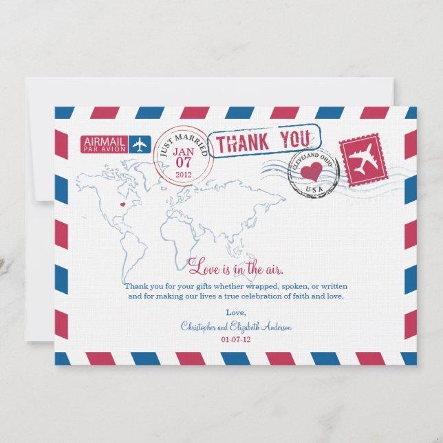Ohio Air Mail Wedding Thank You (Front)