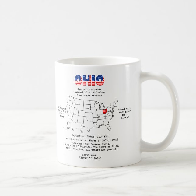 Ohio American state on a map and useful info Coffee Mug (Right)