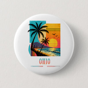 Ohio Beach Sunset 2026 Summer Vacation Retro Vibes 6 Cm Round Badge