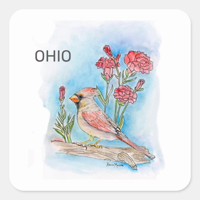 Ohio bird and flower square sticker (Front)