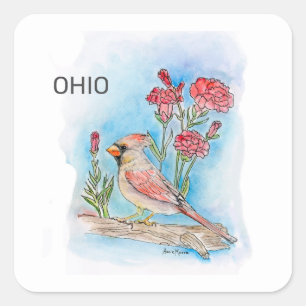 Ohio bird and flower square sticker