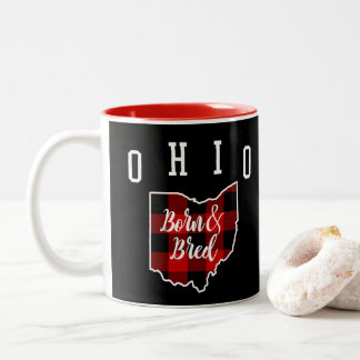 Ohio Born and Bred Hometown Red Plaid Country Two-Tone Coffee Mug