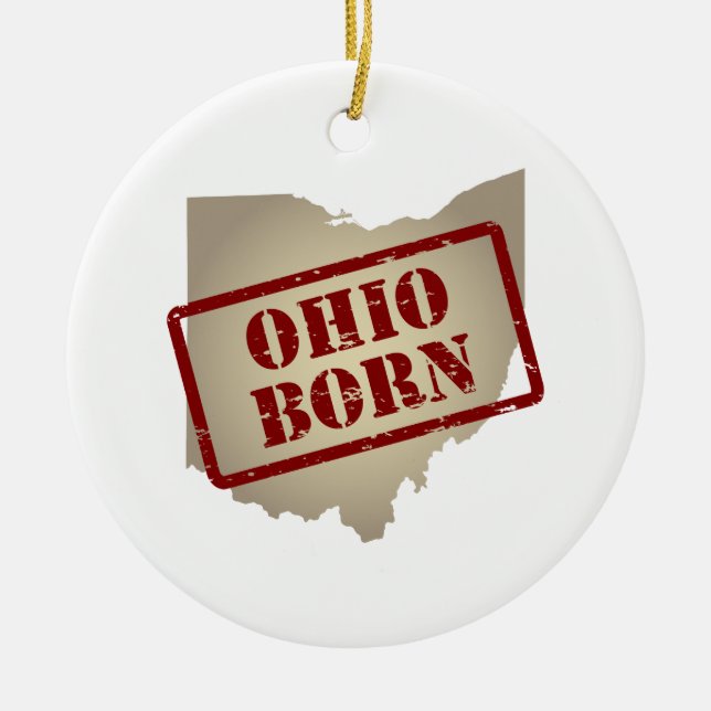 Ohio Born - Stamp on Map Ceramic Tree Decoration (Front)