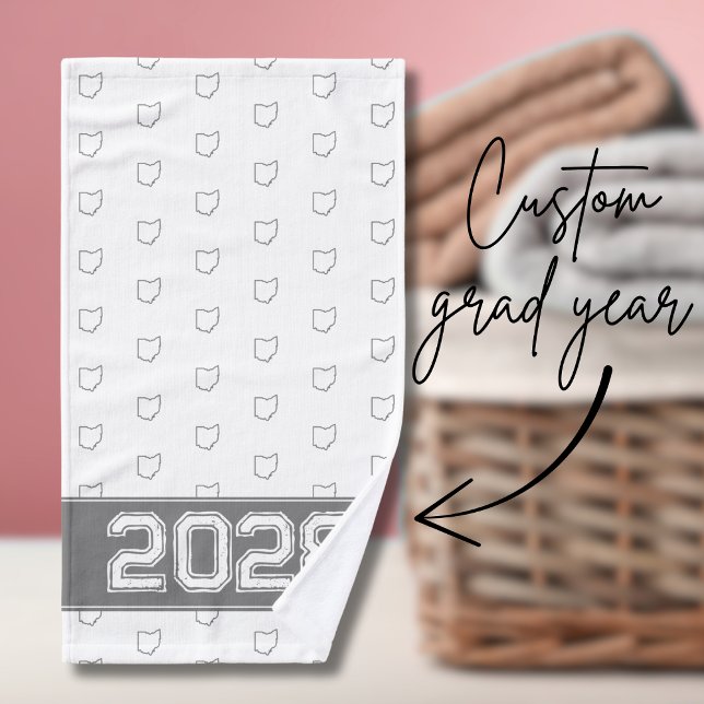 Ohio Buckeye Grey and White Hand Towel (This grey and white Ohio hand towel is perfect for graduates. Customize with their graduation year!)