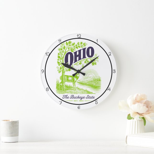 Ohio Buckeye State Deer  Large Clock (Home)