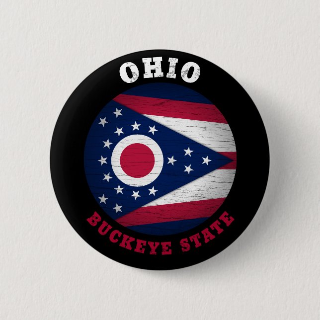 OHIO BUCKEYE STATE FLAG 6 CM ROUND BADGE (Front)