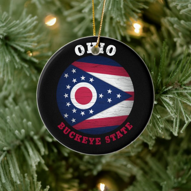 OHIO BUCKEYE STATE FLAG CERAMIC TREE DECORATION (Tree)