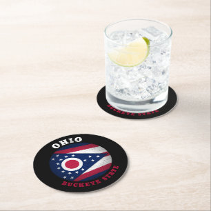 OHIO BUCKEYE STATE FLAG ROUND PAPER COASTER