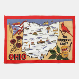 Ohio Buckeye State Postcard Tea Towel