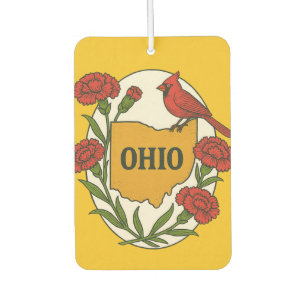 Ohio Carnations and Cardinal Retro Ohioan Flowers Car Air Freshener