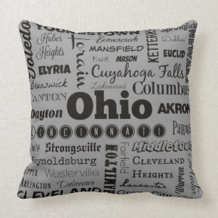 OHIO Cities in Gray and Black Cushion