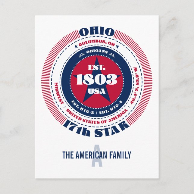 Ohio, Columbus, OH, Patriotic, Monogram Postcard (Front)
