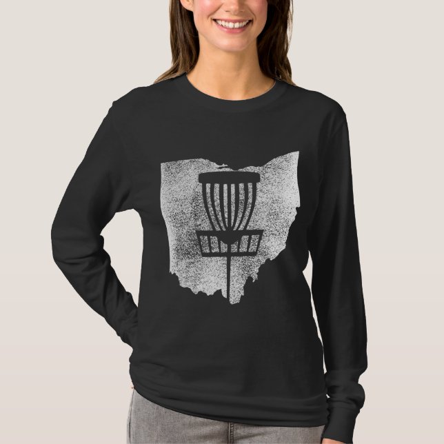 Ohio Disc Golf State with Basket Distressed Graphi T-Shirt (Front)