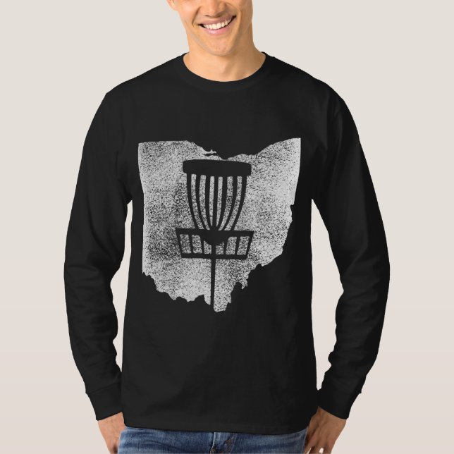 Ohio Disc Golf State with Basket Distressed Graphi T-Shirt (Front)