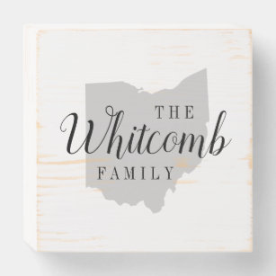 Ohio Family Monogram State Map Wooden Box Sign