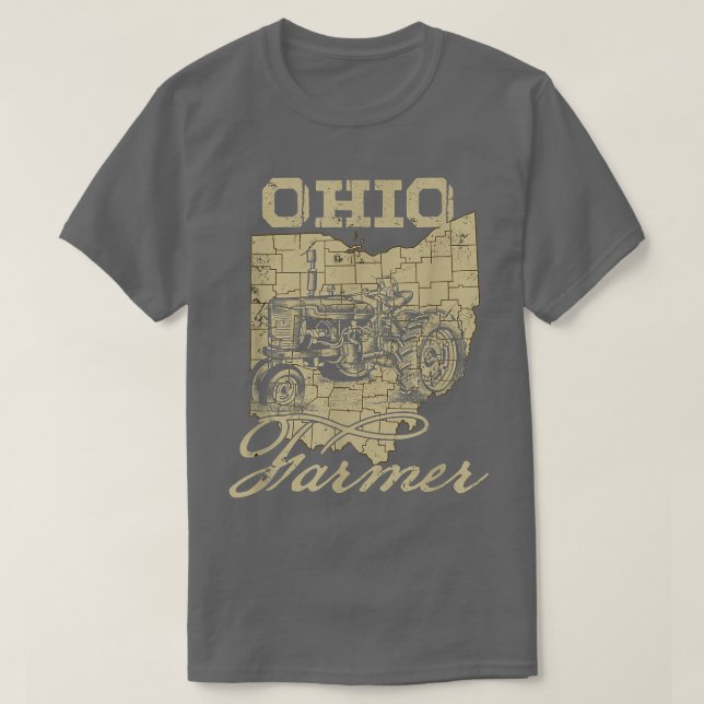 Ohio Farmer Tractor Lover State Map Farming Local  T-Shirt (Design Front)