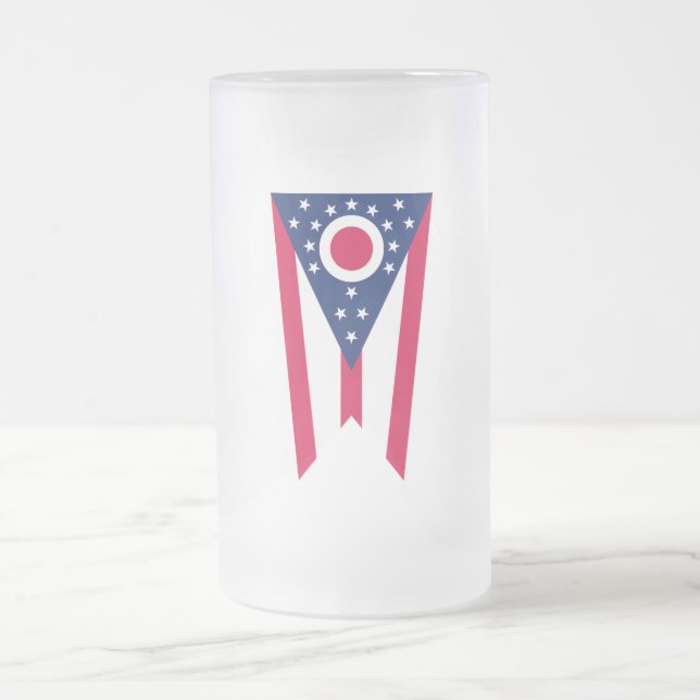 Ohio Flag: The Buckeye State Banner Frosted Glass Beer Mug (Center)