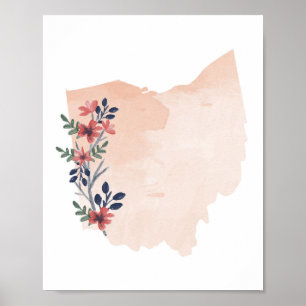 Ohio Floral Watercolor State Poster
